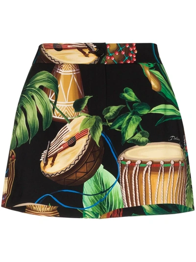 Dolce & Gabbana Crêpe De Chine Shorts With Drum Print In Green