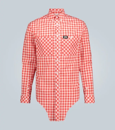 Burberry Elongated-hem Cotton-gingham Shirt In Red