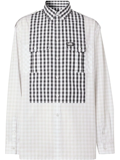 Burberry Men's Mixed Gingham Military Shirt In White