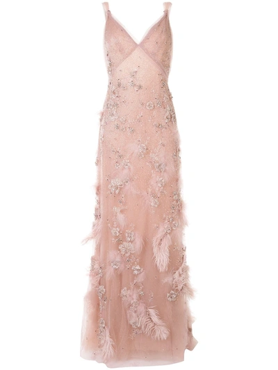 Marchesa Embellished A-line Evening Gown In Neutral