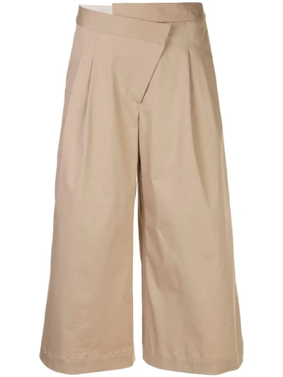 Monse Cropped Pleated Stretch-cotton Wide-leg Pants In Brown