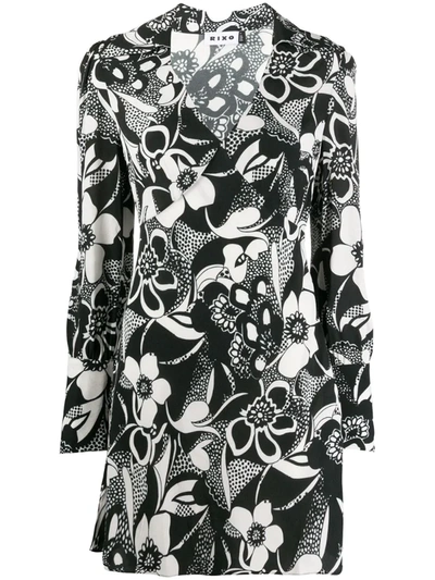 Rixo London Nola Floral-print Stretch-crepe Mini Dress In Black