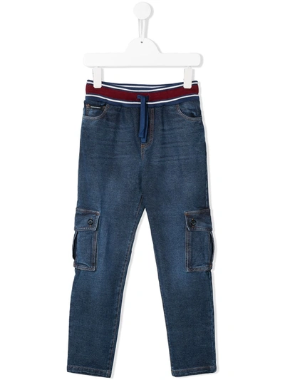 Dolce & Gabbana Kids' Washed Denim Cargo Pants In Blue