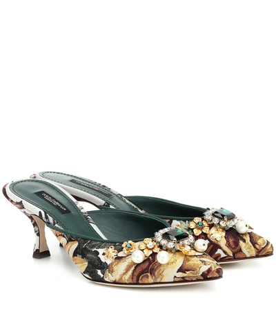 Dolce & Gabbana Crystal-embellished Floral-jacquard Mules In Multicoloured