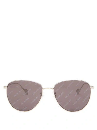 Balenciaga Logo-print Round Metal Sunglasses In Metallic