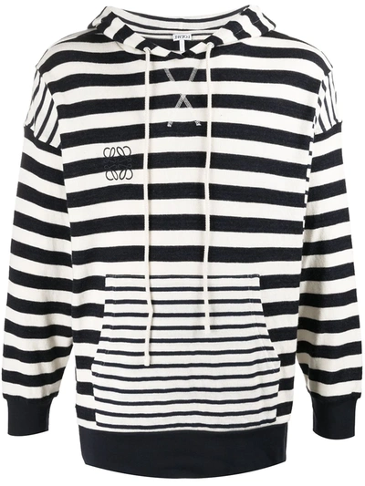 Loewe Anagram Striped Cotton-knit Hooded Jumper In Blue