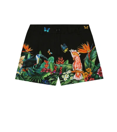 Dolce & Gabbana Kids' Jungle Print Cotton Poplin Shorts In Multicolor