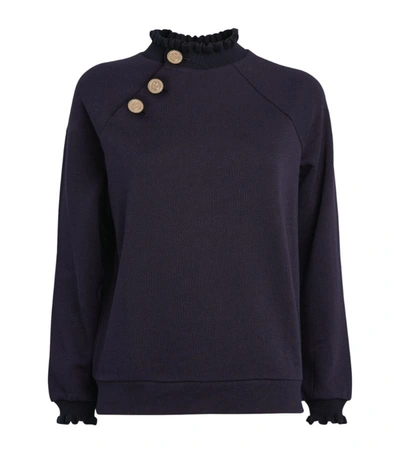 Claudie Pierlot Tapee Button Cotton-blend Sweatshirt In Navy