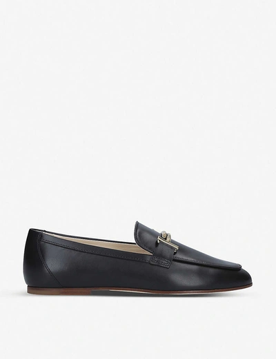 Tod's Double T Leather Loafers In Blk/other