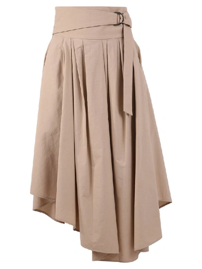 Brunello Cucinelli Asymmetric Cotton Skirt In Beige