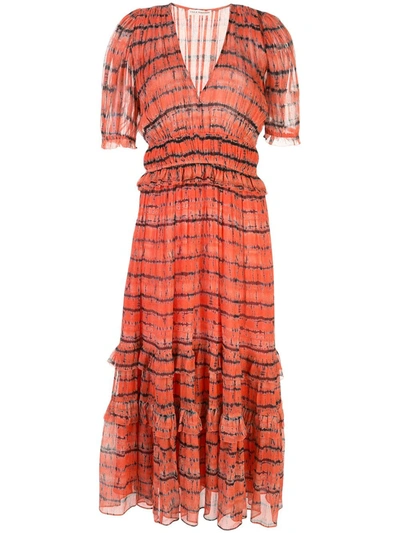 Ulla Johnson Elodie Tie Dye Silk Midi Dress In Orange