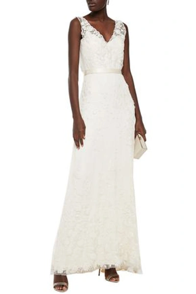 Catherine Deane Satin-trimmed Embellished Tulle Gown In Ivory
