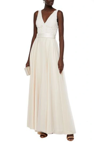 Catherine Deane Satin-trimmed Embroidered Tulle Gown In Cream