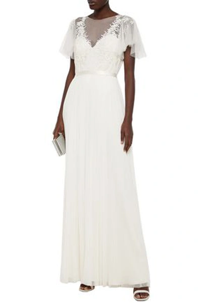 Catherine Deane Satin-trimmed Pleated Embroidered Tulle Gown In Ivory