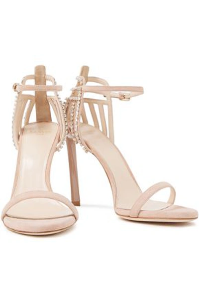 Lanvin Crystal-embellished Suede Sandals In Blush