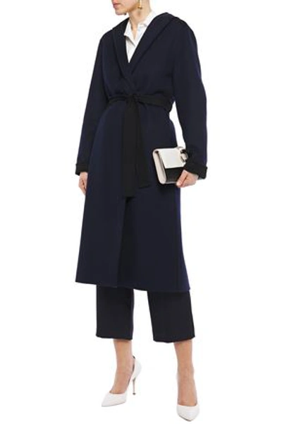 Lanvin Brushed Wool And Cashmere-blend Hooded Coat In Midnight Blue