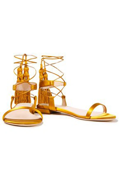Lanvin Tasseled Lace-up Satin Sandals In Gold