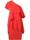 Lanvin One-shoulder Tiered Jersey Mini Dress In Red