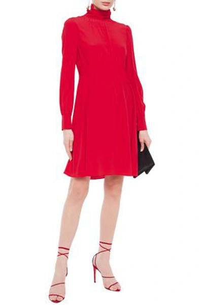 Valentino Pintucked Silk Crepe De Chine Mini Dress In Red