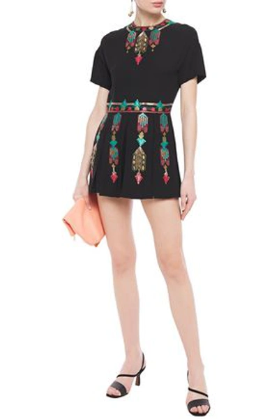 Valentino Embellished Embroidered Silk Crepe De Chine Playsuit In Black