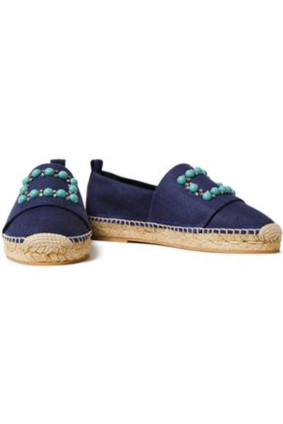 Roger Vivier Embellished Canvas Platform Espadrilles In Navy