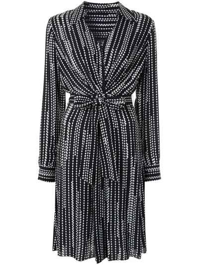 Elie Tahari Saxon Geometric Stripe Long-sleeve Belted Wrap Dress In Stargazer/pearl Qdp
