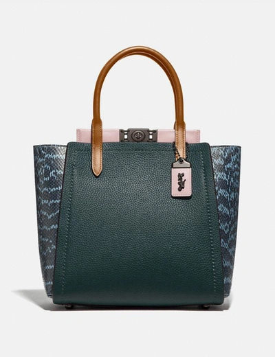 Coach Troupe Tote With Colorblock Snakeskin Detail In V5/pne Grn Aurora Multi