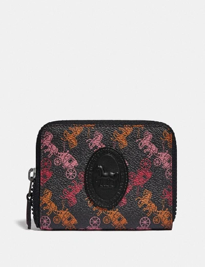 Coach Small Zip Around Wallet With Horse And Carriage Print And Archive Patch - Women's In Pewter/multi Black