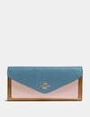 Coach Soft Wallet In Colorblock - Women's In Brass/pacific Blue Multi
