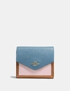 Coach Small Wallet In Colorblock In Brass/pacific Blue Multi