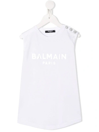 Balmain Kids' Sleeveless Foil Logo T-shirt In White