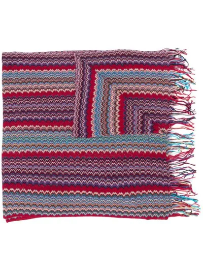 Missoni Woven Style Frayed Edge Scarf In Blue