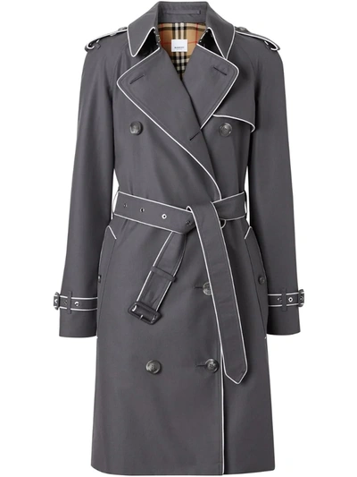 Burberry Contrast Piped Trim Trench Coat In Grey | ModeSens