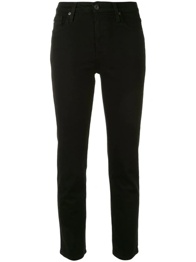 Ag Prima Cropped Cigarette Mid-rise Jeans In Black