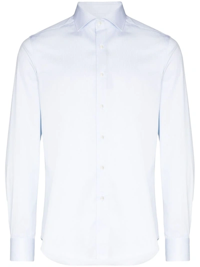 Canali Textured Cotton Shirt In Blue