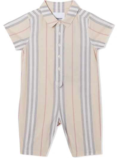 Burberry Babies' Kids Icon Stripe Cotton Playsuit In Beige