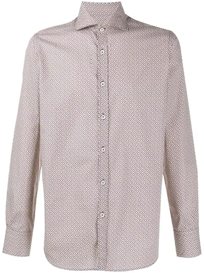 Canali Patterned Curved Hem Shirt In Neutrals