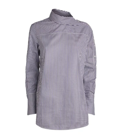 Victoria Beckham Asymmetric Stripe Shirt In White/blue