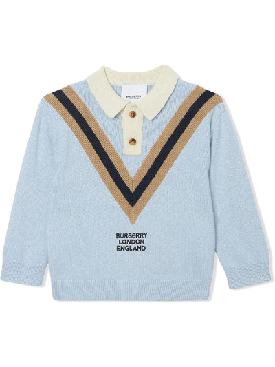 Burberry Babies' Kids Cashmere-cotton Knitted Polo Shirt In Blue