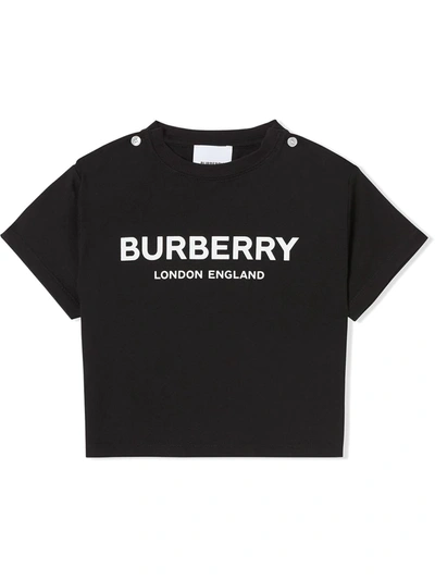 Burberry Babies' Logo Print Cotton T-shirt In Nero
