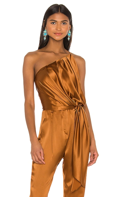 Michelle Mason X Revolve One Shoulder Pleat Top In Copper