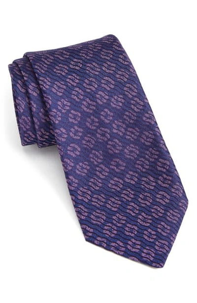 John Varvatos Fillmore Floral Waves Silk Classic Tie In Royal Purple
