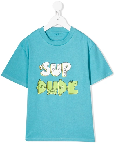Stella Mccartney Kids' Sup Dude-print Organic Cotton T-shirt In Blue