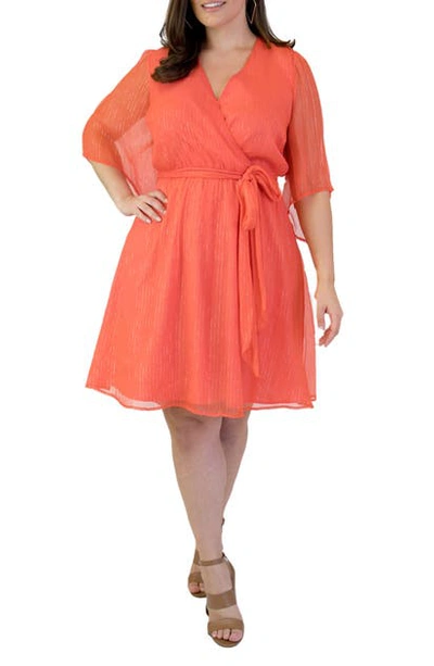 Maree Pour Toi Plus Size Metallic-threading Surplice Dress In Nectarine