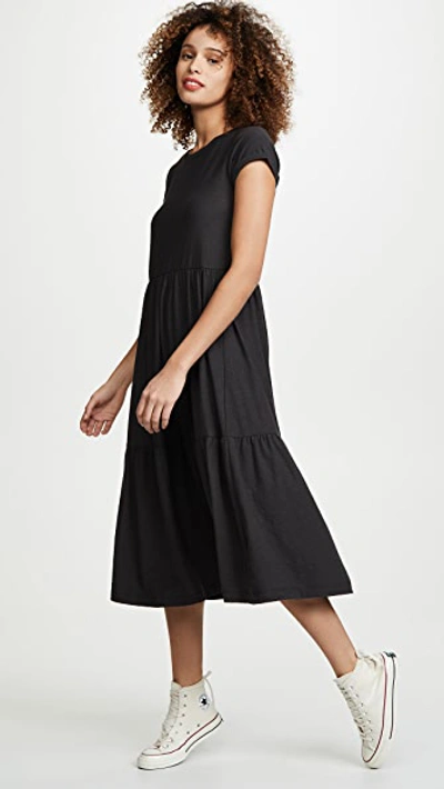 Nation Ltd Roman Cotton Tiered T-shirt Dress In Washed Black