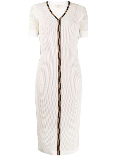 Fendi Open-weave V-neck Cocktail Dress In White