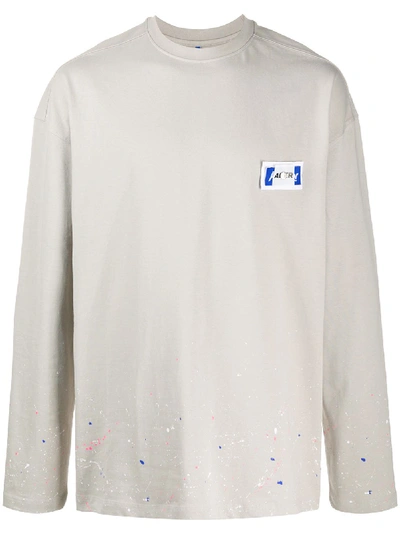 Ader Error Oversized Logo-appliquéd Paint-splattered Cotton-jersey T-shirt In Grey