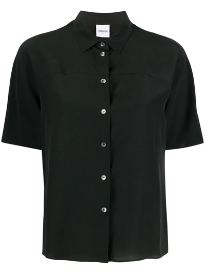 Aspesi Round Collar Short-sleeve Shirt In Nero