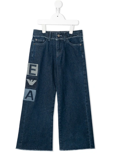 Emporio Armani Kids' Logo-patch Wide Jeans In Blue