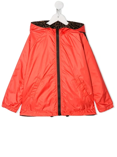 Fendi Kids' Reversible Hooded Jacket In Brown